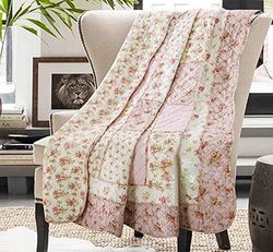 Cozyholy Originele 100% Katoen Patchwork Quilt Roze Bloemen Sprei Coverlet Omkeerbare Vintage Shabby Chic Gewatteerde Gooi Deken Bed Quilt Cover voor Bank Bank