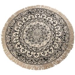 DRW Tappeto rotondo Mandala in cotone beige e nero 120 cm