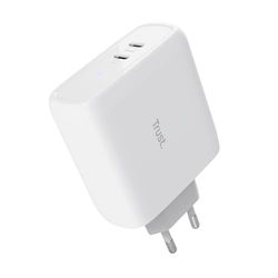 Trust Maxo Caricatore USB C 65W, Alimentatore USB C x2, 75% Materiali Riciclati, Caricatore Rapido Adattatore di Alimentazione per iPhone iPad Samsung Galaxy Smartphone Tablet - Bianco