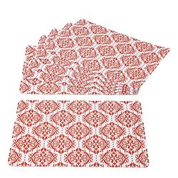 Baroni Home Lot de 6 Sets de Table américains en PVC Coloré, Nappe de Table en Plastique Rectangulaire, Antidérapant Imperméable et Facile à Laver, 48x28 cm, Damas Rouges