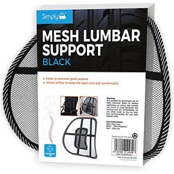 Simply BMSL01 Mesh Lumbar Support Black Home Car Office Chair Cushion Pad, W38 X H42 X D14 cm, Promote Good Posture, Also used for Travelling Driving and Watching Tv