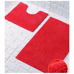 GC GAVENO CAVAILIA Brillante Juego de baño, Espuma viscoelástica Delantera: 100% felpilla de Microfibra Parte Trasera: látex de PVC Antideslizante, Rojo Oscuro, Bath Set (2PC)