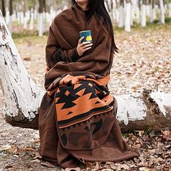 ACUSHLA Couverture en Laine mérinos – Chaude, épaisse, Lavable, Grande Couverture – Idéale pour lit, canapé, Camping, Plein air, Voyage, Voiture, Animaux domestiques, Toutes Saisons, Marron Flamme,
