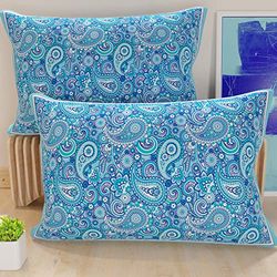 PETTI Artigiani Italiani - Lot de 2 Taies d'Oreillers 80x40 cm 100% Microfibre Hypoallergénique, Housse Oreiller Rectangulaire Paisley Bleu, Paquet de 2, Fabriqué en Italie
