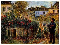 ArtPlaza Claude-Monet Painting in his Garden in Argenteuil, dekorativ panel, trä, flerfärgad, 80 x 1,8 x 60 cm
