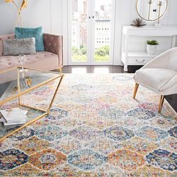 SAFAVIEH Tapis de Sol Vieilli pour Salon, Salle à manger, Chambre à coucher - Madison Collection, Tapis à poil court, Crème et Multi, 155 X 229 cm