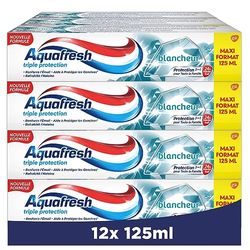 Aquafresh Dentifrice Triple Protection Blancheur, Pour Des Dents Fortes et Une Haleine Fraiche, Lot de 12x125ml