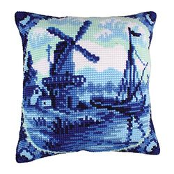 Collection D'Art 5200 Lergods Delft kvarn kudde set stora hål bomull flerfärgad 50 x 45 x 0,1 cm