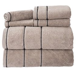 Lavish Home Lot de 6 Serviettes de Luxe en Coton Doux à séchage Rapide, zéro Torsion et 2 Serviettes de Toilette avec 2 Serviettes de Bain, 2 essuie-Mains et 2 débarbouillettes (Taupe/Noir) 30,5 x