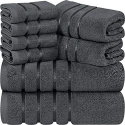 Utopia Towels - Ensemble de 8 Serviettes de Luxe 2 Serviettes de Bain 2 essuie-Mains et 4 débarbouillettes Ensemble de Serviettes très absorbantes filé à l'anneau (Gris)