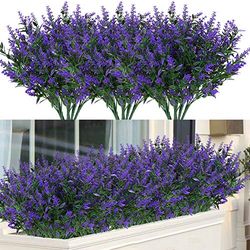 ArtBloom 24 Bundles Outdoor Artificial Lavender Fake Flowers UV Resistant Shrubs Plants, No Fade, Faux Plastic Greenery for Hanging Plants Garden Porch Window Box Home Wedding Farmhouse Decor (Purple)