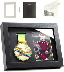 Iheipye medaljdisplay skugglåda – enkel medalj visningsfodral – perfekt för löpare, maraton, fotboll, gymnastik och alla sporter (svart, 6 x 8)