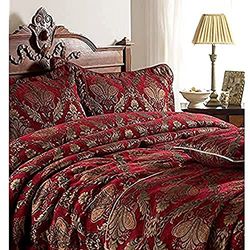Riva Paoletti Shiraz överkast – vinröd röd och guld – broderad blommig damast jacquard – tungviktstyg – 100% polyester – 275 x 275 cm (275 x 275 tum) – Designad i Storbritannien