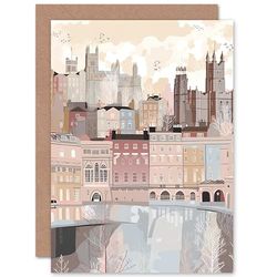 Artery8 Bath Georgian Architecture Pastel Colour Cityscape Travel Birthday Sealed Greeting Card Plus Envelope Blank inside