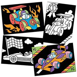 Baker Ross FE617 Racing Car Colour-in Pictures , Make Your Own Picture Crafts,Creative Activities for Kids,Black,Pack of 10