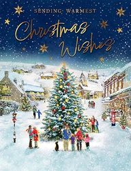 Piccadilly Greetings Christmas Card Open Town tree - 8 x 6 inches
