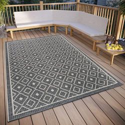 HANSE Home Lahal, tappeto per esterni, resistente alle intemperie, moderno motivo geometrico, a rombi, impermeabile, robusto, in tessuto piatto per giardino, balcone, terrazza, soggiorno, grigio,