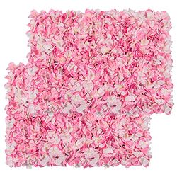 U'Artlines Artificial Flower Wall Panels 24'' x 16'' 3D Silk Hydrangea Floral Panel for Photo Background Home Party Wedding Backdrop Decoration (2pcs, Pink)