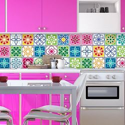Ambiance Sticker Self-Adhesive Decorative Wall Decal Cement Tile for Bathroom and Kitchen Couleur Cartagena - Pack of 24 Stickers of 15 x 15 cm