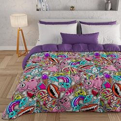 PETTI Artigiani Italiani - Quilt, Winter Duvet, Winter Quilt, Single Double Sided Quilt, Solid Colour and Digital Print, 100% Hypoallergenic Microfibre, Made in Italy