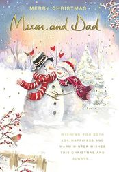 Piccadilly Greetings Christmas Card Mum & Dad Snowman couple - 9 x 6 inches