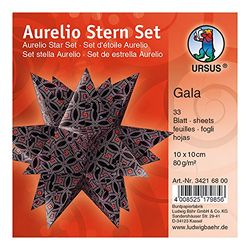 Ursus Aurelio Star Gala, 34216800, vouwblaadjes, zwart/roze/rood, 33 vellen, van papier 80 g/m², ca. 10 x 10 cm, aan beide zijden bedrukt, ideaal als kerstdecoratie