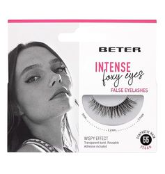 Beter – Artificial Eyelashes No. 55 Foxy Eyes, eyelash extensions, including glue, vegan and reusable, synthetic hair with a transparent band for a natural look, eye makeup.