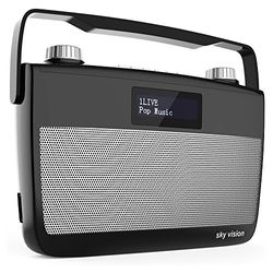 Sky Vision DAB 7 S – DAB+ digital radio (FM FM-mottagning, bärbar för resor, batteridrift möjlig, plus hörlurskontakt), svart