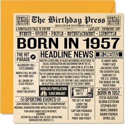 68e verjaardagskaarten voor mannen vrouwen - geboren in 1957 krant - Happy 68 verjaardagskaart voor opa oma Nan Vintage Retro terug in 1957, 145 mm Bday wenskaarten