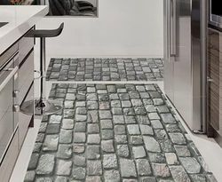 Tadi & Imperio1979 Tapis vinylique pour Salon, Cuisine, séjour, entrées, salles de Bain ou Chambres avec Envers PVC antidérapant Design numérique de Pierres Grises Beige avec Mousse