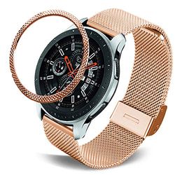 DEALELE Band Compatibel met Samsung Gear S3 Frontier / Classic / Galaxy Watch 46mm, 22mm Roestvrij Stalen Metalen Gaas Armband met Rhombus-Texture Bezel Ring Cover Vervanging voor Vrouwen Mannen, Rose goud