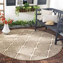 Safavieh Beach House Collection BHS132C Tapis décoratif Rond, Motif Treillis, ne perd Pas Ses Poils et Facile d'entretien, intérieur/extérieur, Lavable, 1,8 m, crème et Beige