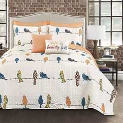 Lush Decor 7 Piece Rowley Birds Set Trapunta, Poliestere, Multicolore, Full/Queen