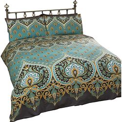 Rapport ASHA Esmeralda indiana design, capa de edredão e 2 fronha de almofada conjunto de roupa de cama, verde/azul