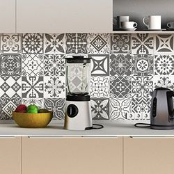 Ambiance Sticker Self-Adhesive Decorative Wall Decal Cement Tile for Bathroom and Kitchen Nuances de Gris Varsovie - Pack of 9 Stickers of 15 x15 cm