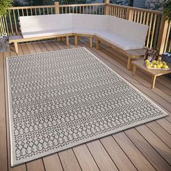 Hanse Home Vanti Vloerkleed voor binnen en buiten, weerbestendig, modern patroon, waterdicht, robuust buitentapijt, plat weefsel, voor tuin, balkon, terras, woonkamer, beigrijs, 63 x 120 cm