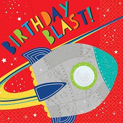 Amscan 512278 - Blast Off Space Kids Birthday Party Luncheon Napkins - 16 Pack