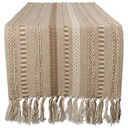 DII Farmhouse Braided Stripe Coleção de caminhos de mesa, algodão, pedra, 15 x 72 (15 x 77, Fringe Included)