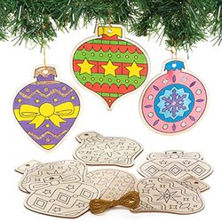 Baker Ross FC169 Christmas Wooden Baubles - Pack of 12, Christmas Ornaments, Make Your Own Decorations, Wood Crafts to Colour In and Decorate