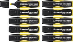 Stabilo, Marcador fluorescente ecológico STABILO GREEN BOSS - Fabricado en un 83% con plásticos reciclados - Caja con 10 unidades - Color amarillo