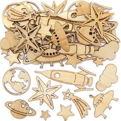 Baker Ross AX318 Decorazioni Sistema Solare In Legno - Confezione Da 45, Decorazioni Sistema Solare In Legno, Ideale Per I Progetti Di Artigianato