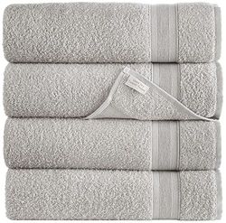 All Design, 27" x 54" Quick-Dry High Absorbent 100% Turkish Cotton Towel for Bathroom, Guests, Pool, Gym, Camp, Travel (ice silver, 4 Pack bath towel)