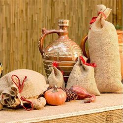 NOOR Sacchetti di iuta 18 x 13 cm, sacchetti di iuta naturale per il giardino, sacchetti biodegradabili e per alimenti, con fiocchi decorativi, confezione da 10 pezzi