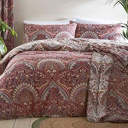 Drömmar och draperier – rödbrun jacobisk påslakan – King sängkläder storlek (230 x 220 cm) – vändbara mönster – 2 x örngott – marockansk bohemisk sängkläder i rött – exotiskt persiskt påslakan –