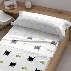 BELUM | 100% Cotton Printed Bed Sheet Set with Pillow and Fitted Sheet Set for 105 cm Bed | Lightweight, Soft and Comfortable Sheet Set | Batman Official Licensed Sheet Set