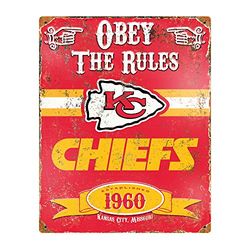 Party Animal NFL Kansas City Chiefs Embossed Metal Sign, 14-1/2 x 11-1/2-Inch
