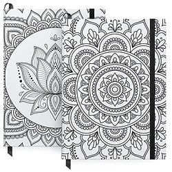 Arteza Journal Blank Page Notebooks, Set van 2, 6 x 8 inch, 96 vellen elk, Mandala Design, 2 blanco kunsttijdschriften met glad papier, schoolbenodigdheden voor planning, schrijven en schetsen
