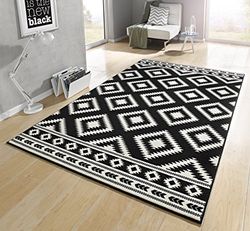 HANSE Home Tapis Ethno - Tapis de Salon à Poils Courts - Motif Losanges - Aspect Moderne - pour Salle à Manger, Salon, Chambre d'enfant, Couloir, Chambre à Coucher, Cuisine - Noir crème, 120 x 170 cm