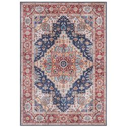 Nouristan Tapis de Salon au Design Oriental Sylla - Rond - Diamètre : 160 cm - 100% Polyester - Dos en Coton - Facile d'entretien - Bords arrondis - Compatible avec Le Chauffage au Sol - Bleu Indigo