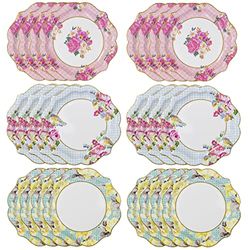 Talking Tables Assiettes Jetables Fleuries Vintage - Lot 24 Assiettes Jetables Anniversaire Truly Scrumptious - Assiette Carton, Baby Shower, Mariage, Vaisselle Jetable aux Couleurs Pastel